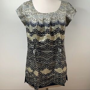 CAbi Chantilly Lace Printed Silk Blouse Size S